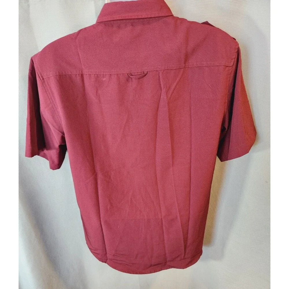 Airwalk Men Button Down Shirt XL Burgundy‎ Long Sleeve Patches Military